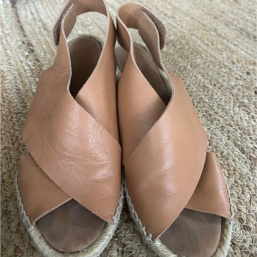 Women's Tan Leather Crossband Maypol Brand Espadrille Sandals